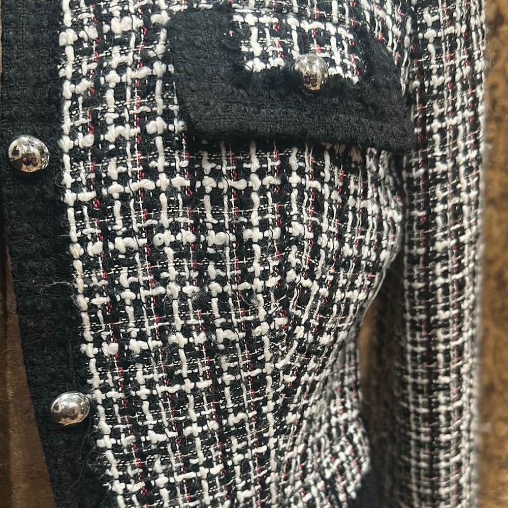 White House Black Market Black and White Checkered Blazer with Black Trim - Picture 3 of 4
